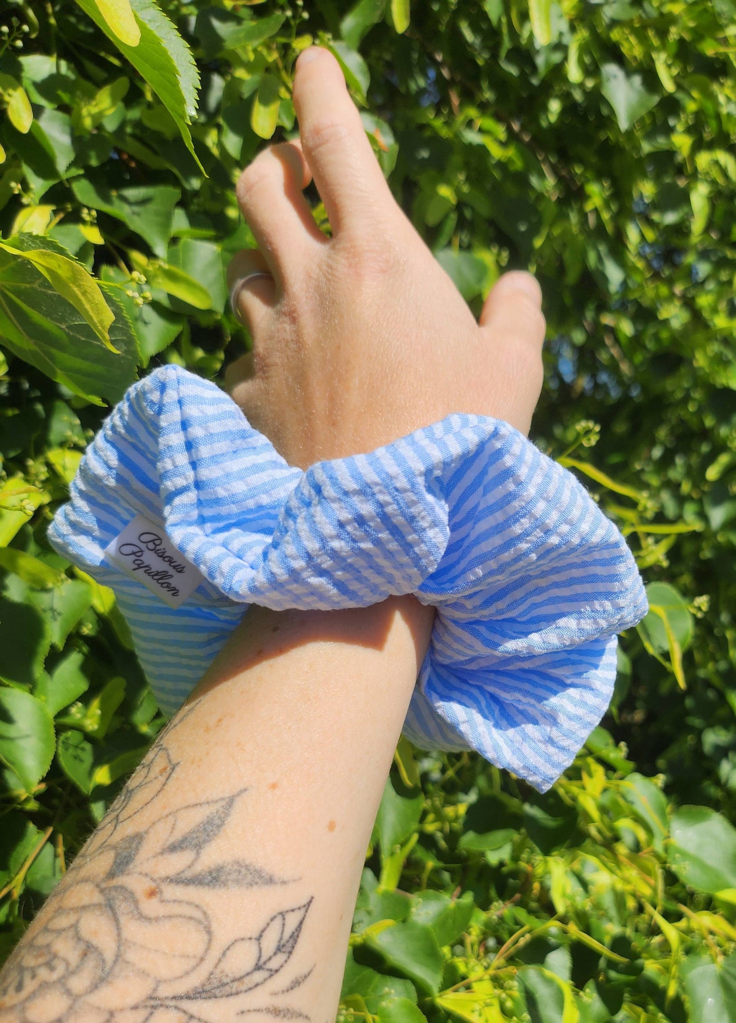 Chouchou rayé en coton - Jaune, Bleu ou Corail