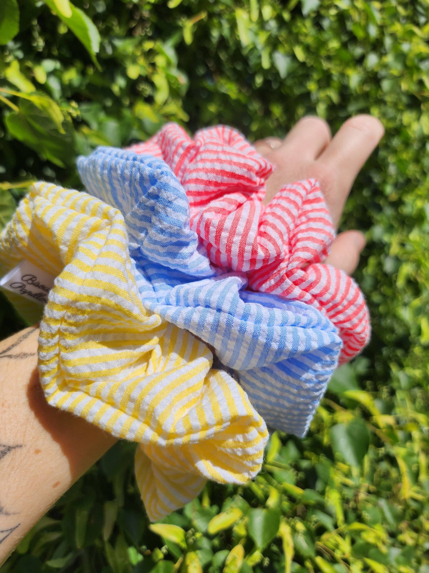 Chouchou rayé en coton - Jaune, Bleu ou Corail