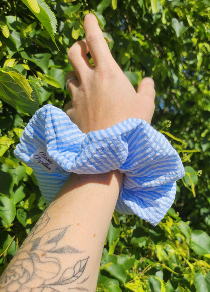 Chouchou rayé en coton - Jaune, Bleu ou Corail
