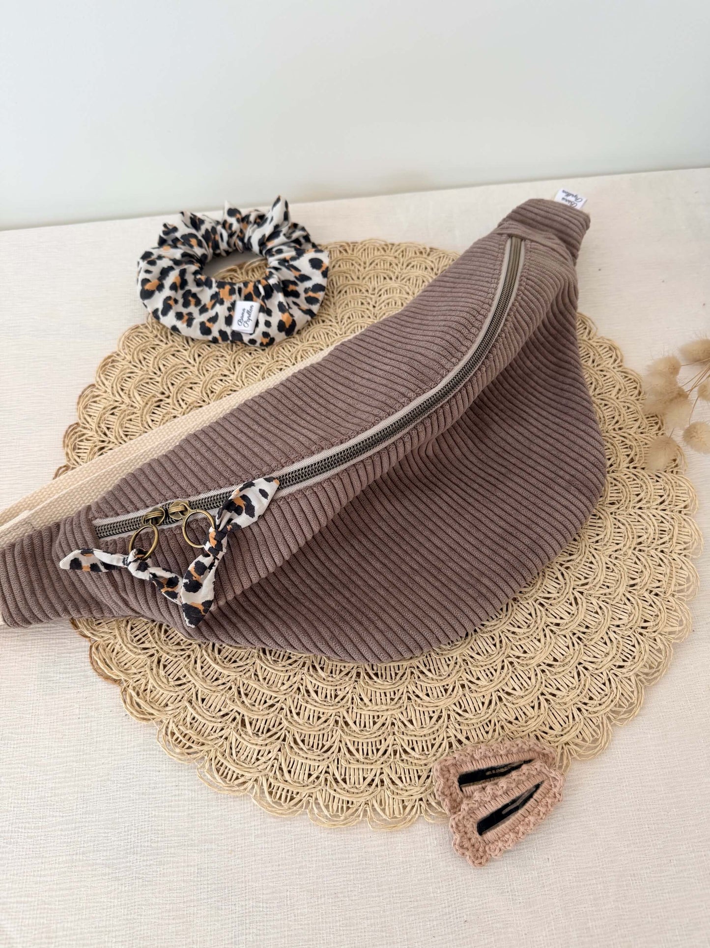 Sac Banane en Velours Côtelé Grand Modèle Bisous Papillon
