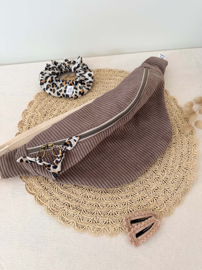 Sac Banane en Velours Côtelé Grand Modèle Bisous Papillon