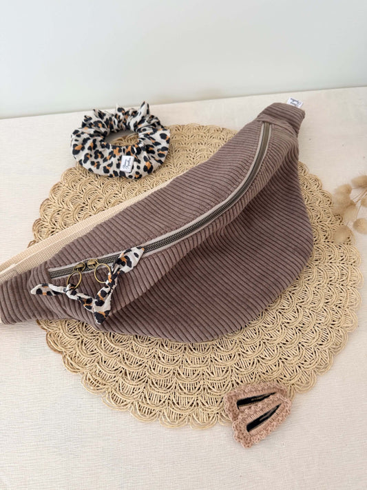 Sac Banane en Velours Côtelé Grand Modèle Bisous Papillon