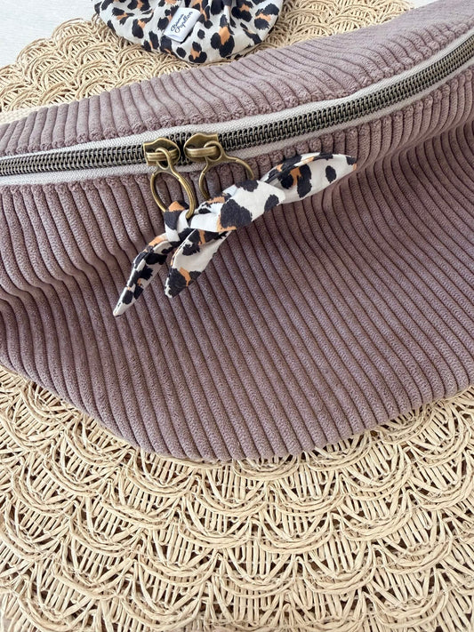 Sac Banane en Velours Côtelé Grand Modèle Bisous Papillon