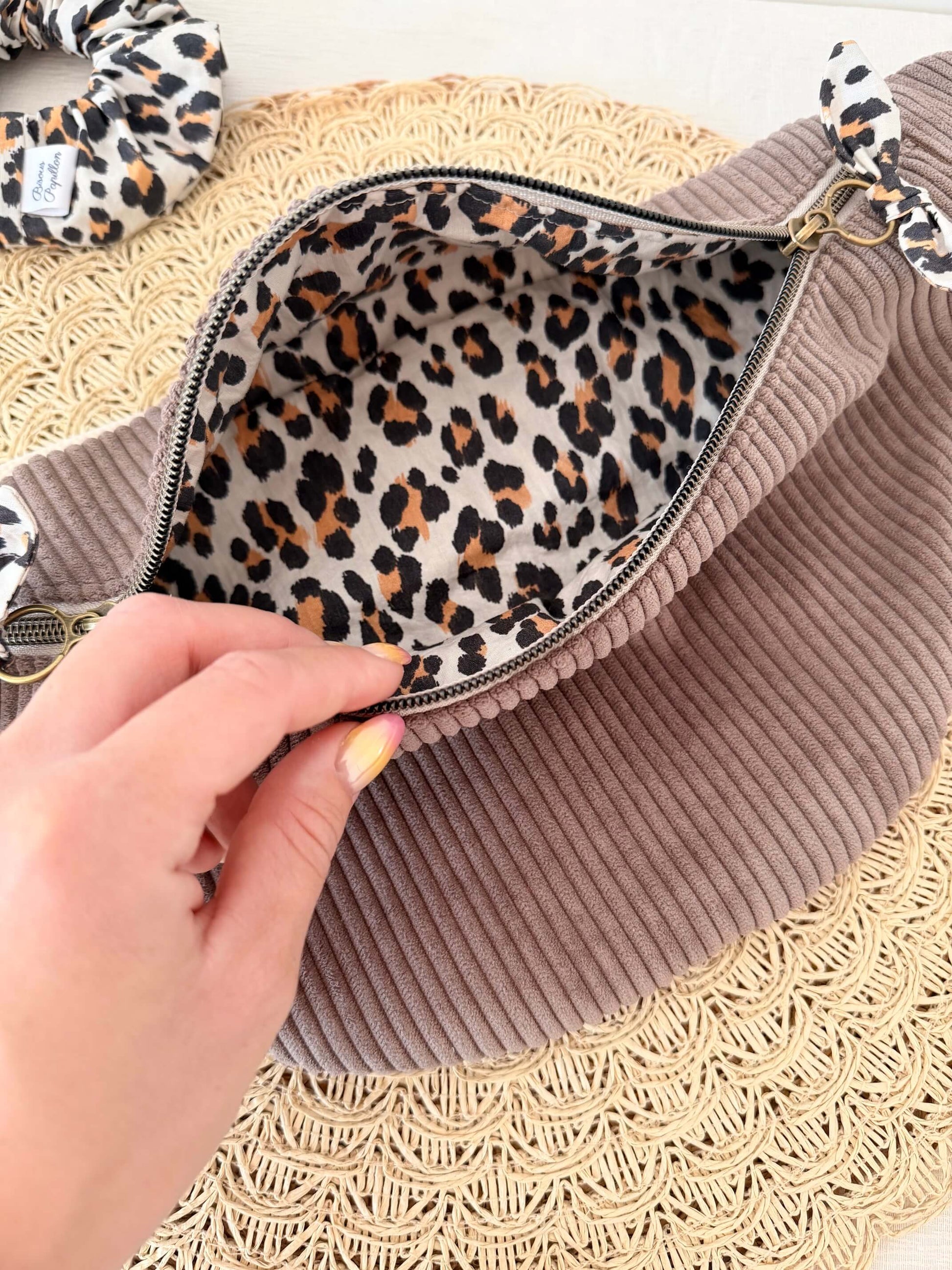 Sac Banane en Velours Côtelé Grand Modèle Bisous Papillon