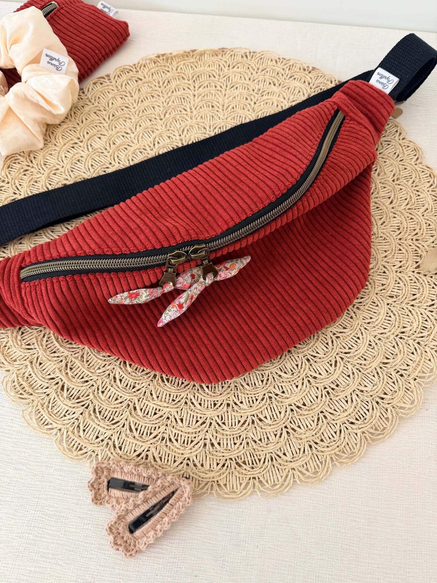 Sac Banane en Velours Côtelé Petit Modèle Bisous Papillon