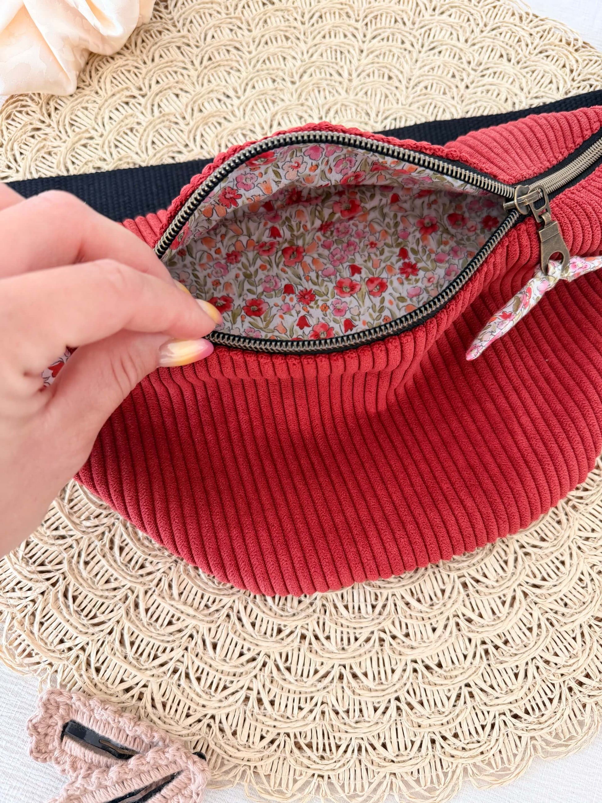 Sac Banane en Velours Côtelé Petit Modèle Bisous Papillon